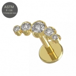 G23 Titanium Five Stone curved Design Gold Push Fit Labret