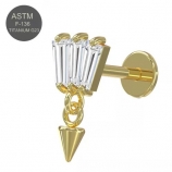 G23 Titanium Triple Baguette Gem with Dangling Cone Gold Push Fit Labret