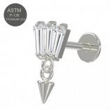 G23 Titanium Triple Baguette Gem with Dangling Cone Silber Push Fit Labret