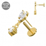 G23 Titanium Fancy Hanging Threadless Gold Push Fit Labret